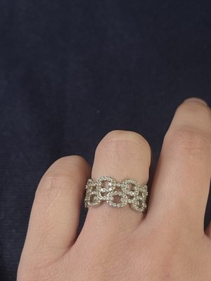 Sterling 925 Silber Kettenglieder Ring mit kleinen weißen Steinen überzogen Größe 5