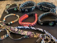 8 Asstd Paracord Survival Bracelet Compass/Whistle/Shovel Saw, Therm LanyARd LOT