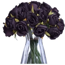 NEW 21PC Black Artificial Silk Roses Bouquet Flower Arrangements DIY Home Decor