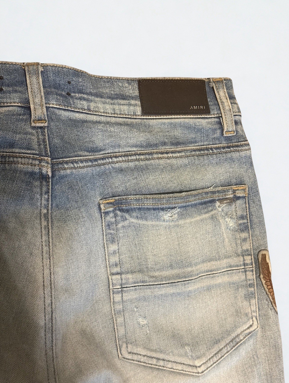AMIRI Clay Indigo Biker Patch Jeans Size 34 Distressed Skinny Denim image 3