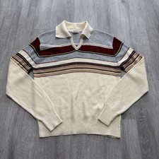 True Vintage Mike Weber Sweater Mens Medium Collared Striped Knit 60’s 70’s
