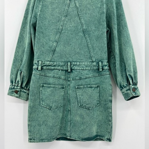 &merci En Merci Acid Wash Denim Mini Dress Jean Balloon Sleeve Green Blue Small - Picture 9 of 16