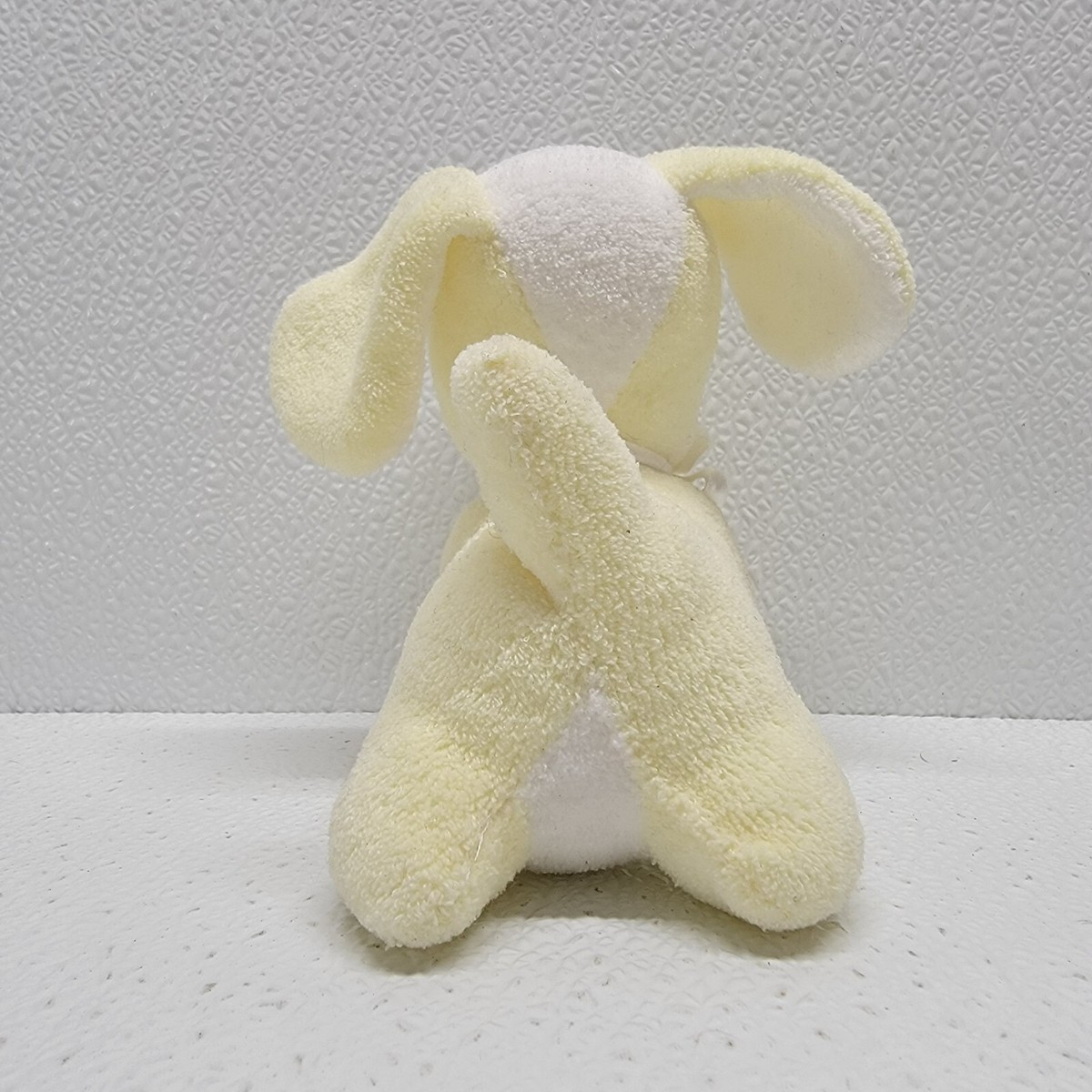 Vintage Yellow White Soft Terrycloth Baby Dog Plush Rattle Pink