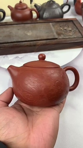 Full Handmade Tea Pot Dragon Carved Embossed Marked Xishi Pot Real Yixing Zisha - Video 1 of 1