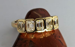 Authentic Moissanite Emerald Cut Silver Five Stone Bezel Set Engagement Ring For Women