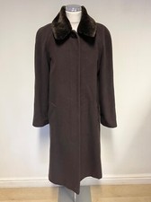 Precis Petite Dark Brown Wool Detachable Fur Collared Long Sleeved Coat Size 14