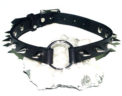 Black Leather O Ring Choker Cone Stud Spiked Necklace Gothic Punk Handmade Uk Ebay