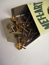  2  Vintage MET-L-ART Brass Button Upholstery Nails Tacks Box of 60 made in USA
