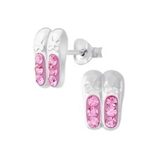 925 Sterling Silver Crystal Ballerina Slippers Pink Purple Clear Kids Earrings
