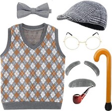 100 Days Of School Old Man Costume for Kids Boys 100th Day Dress up Accessori...