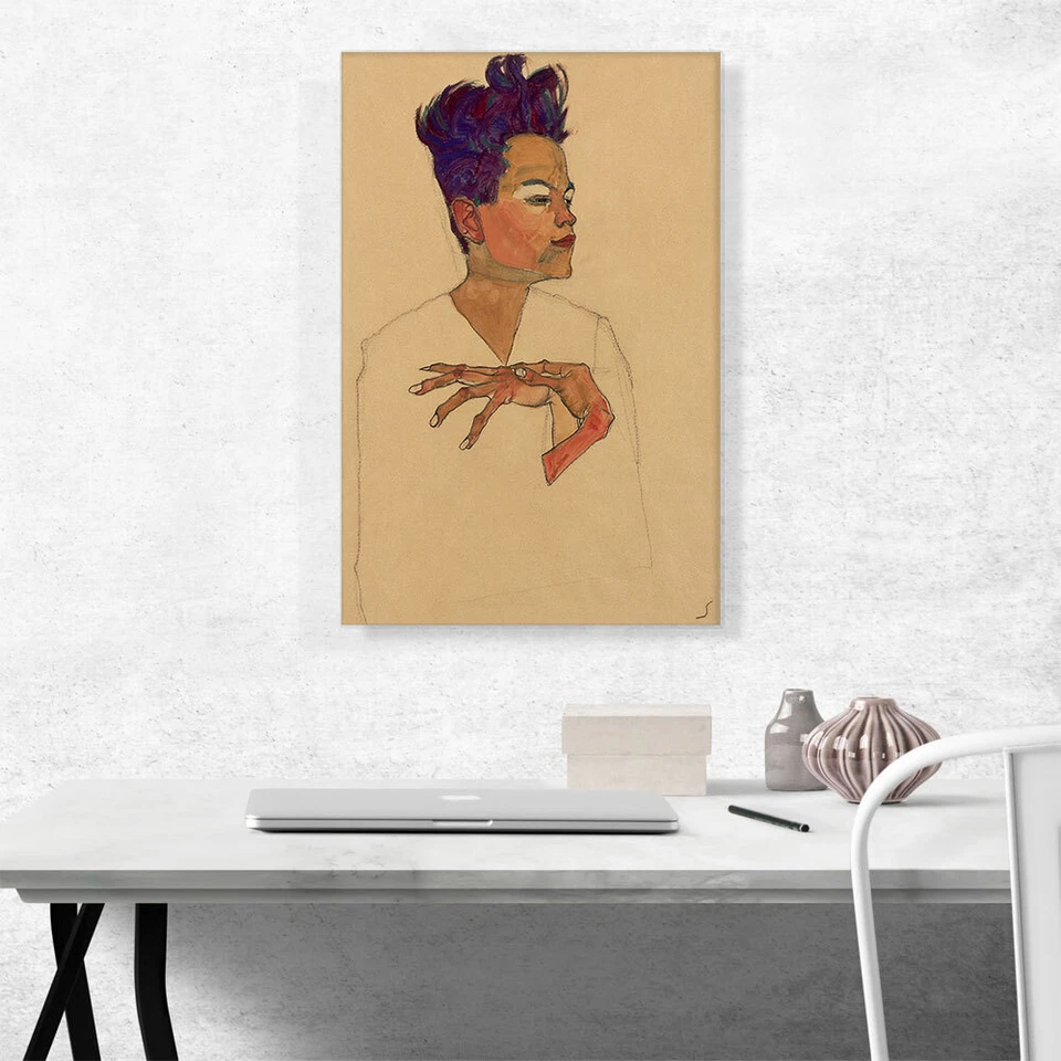 Impresión artística en lienzo de autorretrato con manos en el pecho 1910 de Egon Schiele Foto 2 de 4
