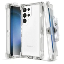 For Samsung Galaxy S22+ Plus Defender Shockproof Clear Case w/Belt Clip & Screen