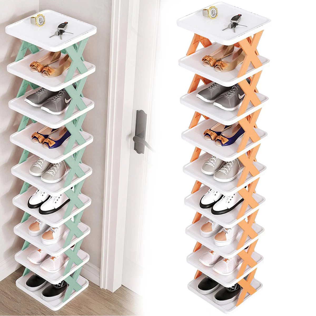 6 Tier Narrow Shoe Rack, Small Vertical Shoe Stand, Space Saving DIY Free  Standing Shoes Storage Organizer for Entryway, Closet, Hallway, Easy