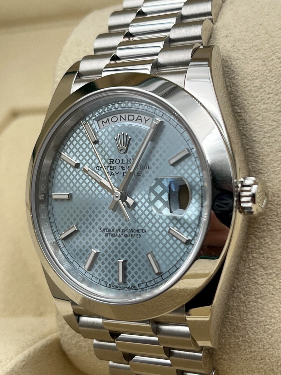 Rolex Day-Date 40mm Ice Blue Motif Dial Platinum 228206 Pre
