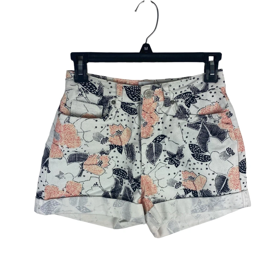 Pantalones Cortos BDG Mamá Floral Blanco Rosa Negro Para Mujer Talla 24 Denim Tiro Alto Puños Foto 2 de 4