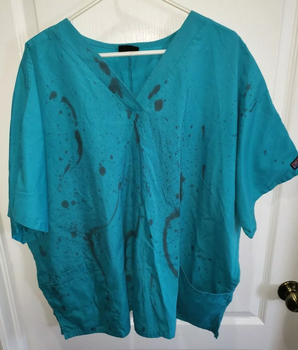 PLUS size BIG MEN WOMEN SCRUBS HALLOWEEN WORK WEAR TOP BLOOD SPLATTER 3 4X