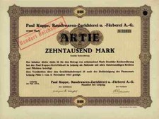 Paul Kuppe 1924 wyroby dymne futro Lipsk Naunhof Saksonia rzadkie 10 000 marek akcji