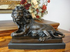 Bronze + Marmor Königslöwe Statue Löwe Skulptur Raubkatze Figur Luxus Edel Antik