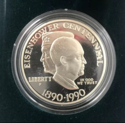 1990-P US Eisenhower Centennial Commemorative Silver Dollar W/ COA