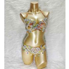 2PCS female beaded belly dance costume set top belt stage costume