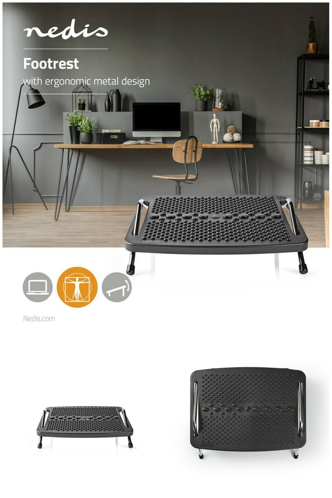 Repose-pied de bureau en métal noir avec angle réglable pour ordinateur