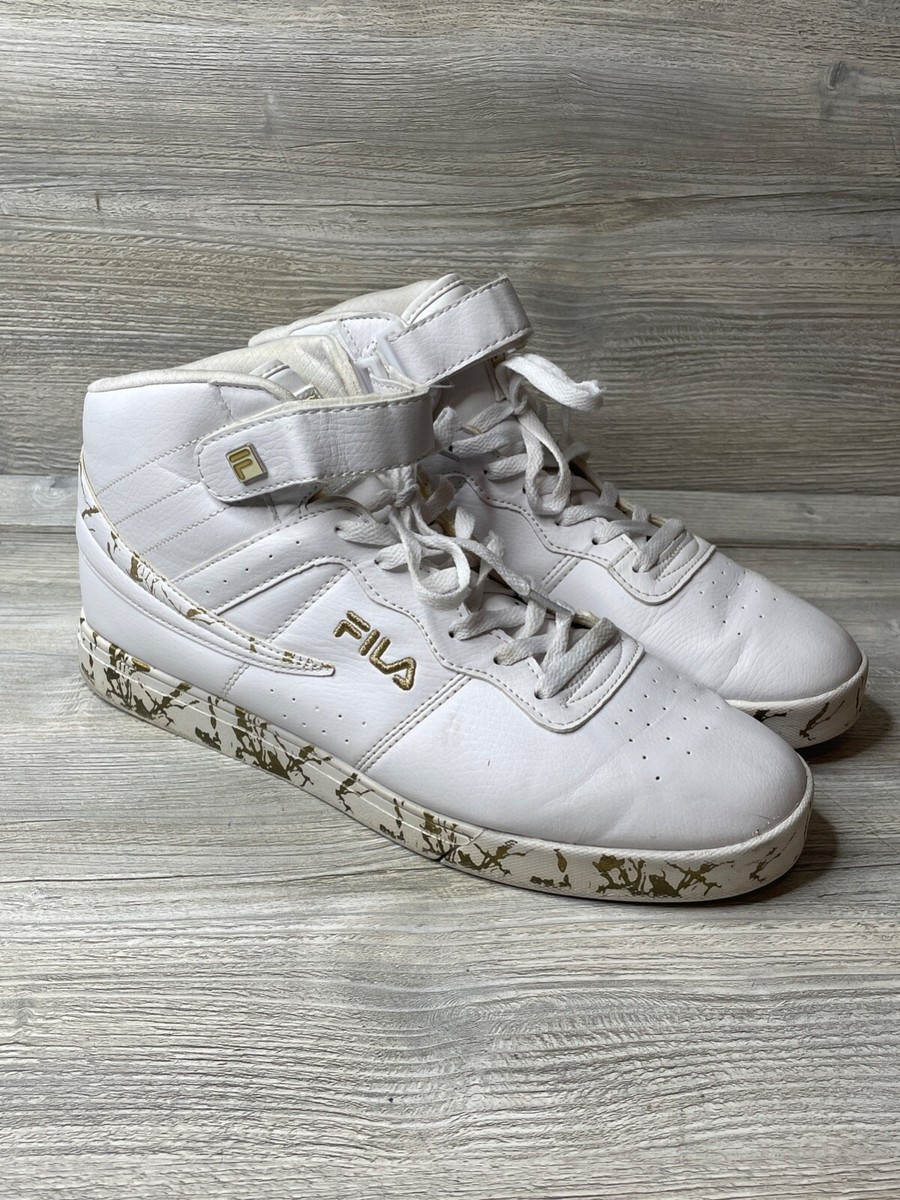 Fila Mens Vulc 13 Splatter Hi-Top Sneakers in White/Gold Size 13