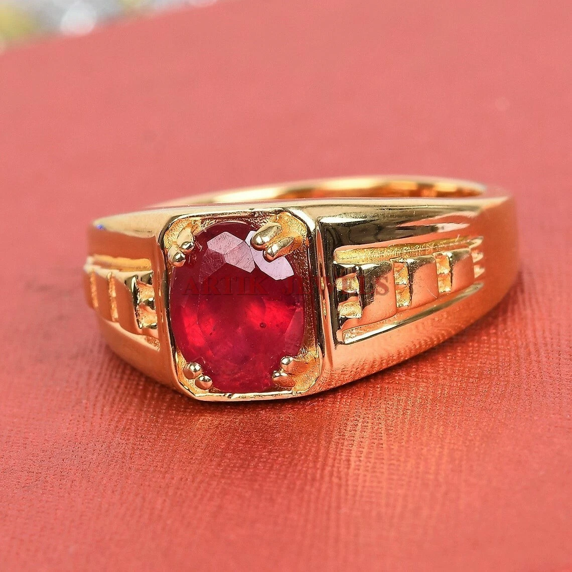 Bague or avec rubis pour homme cheap