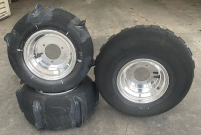 Honda ATC 70 Front & Rear Tires Skat Trak On Polished Wheels Boss Racing
