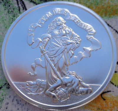 希少ターコイズ 48000円→29600円STERLING SILVER 1 oz. SIC SEMPER TYRANNIS (Thus Always To Tyrants) Latin round