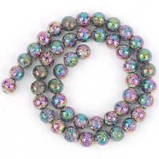 4/6/8/10MM  Multicolor Electroplate Volcanic Lava Stone Beads Plated Rock  15"
