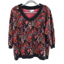 Top Notch Abstract Sweater Womens 4X Black Retro Vintage Artsy 80's Grannycore