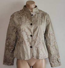 Chicos 1 Medium 8-10 Cream Embroidered Floral Button Front Jacket