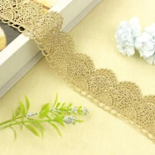 Gold Ribbon Lace Embroidery Metallic Venice Lace Edging Trimming Fabric for Cake