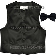 New Kids Boys Formal Tuxedo Vest Bowtie Black US Sizes 2-14 Wedding Party