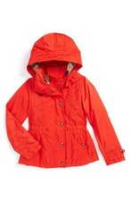 NEW Burberry Girls Red Marylesdale Hooded Rain Jacket Parka, Size 5Y/110cm