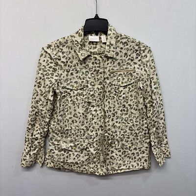 Chico's Women Full Zip Animal Print Jacket Size 1 Cotton Blend Pockets B377 -7