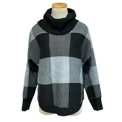 Design History Sweater Women's S Small Black Gray Buffalo Plaid Cowl  Turtleneck