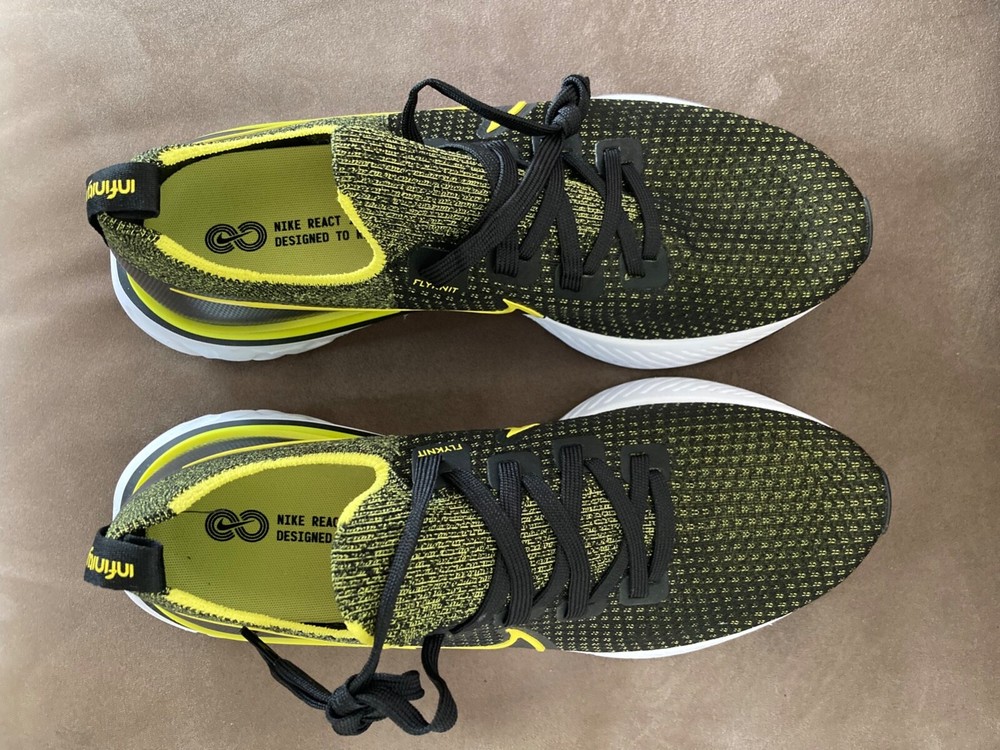 Nike React Infinity Run Flyknit Mens Black Yellow Size 10.5 Brand New