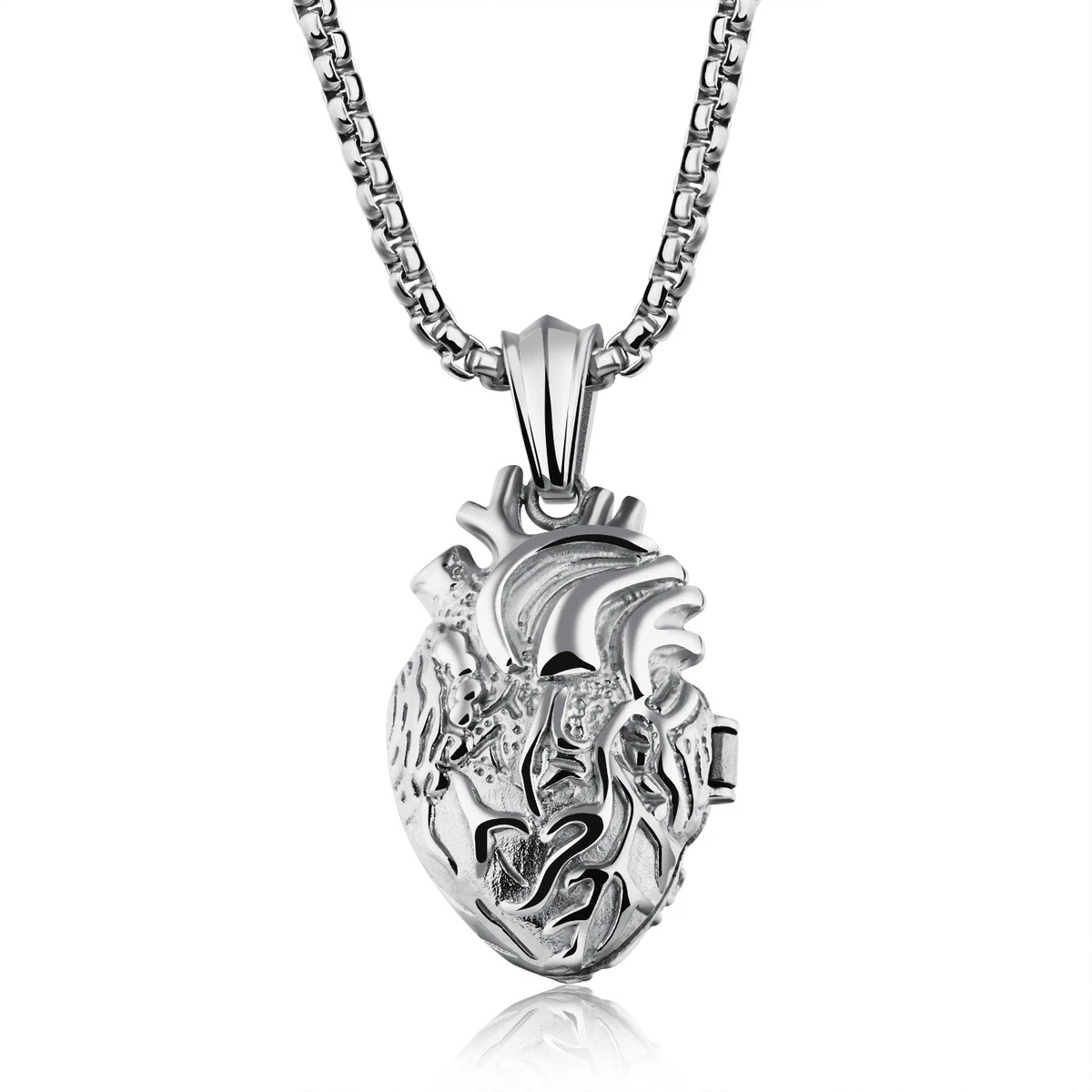 Serebra Jewelry Collana Cuore Anatomico 3D In Acciaio Inox – Apribile, Catena 54 Cm, Ciondolo 3,5x2,5 Cm, Unisex, Confezione Regalo