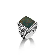 Bloodstone 925 Silver Turkish Gemstone Handmade Mens Signet Rings Jewelry MR#366