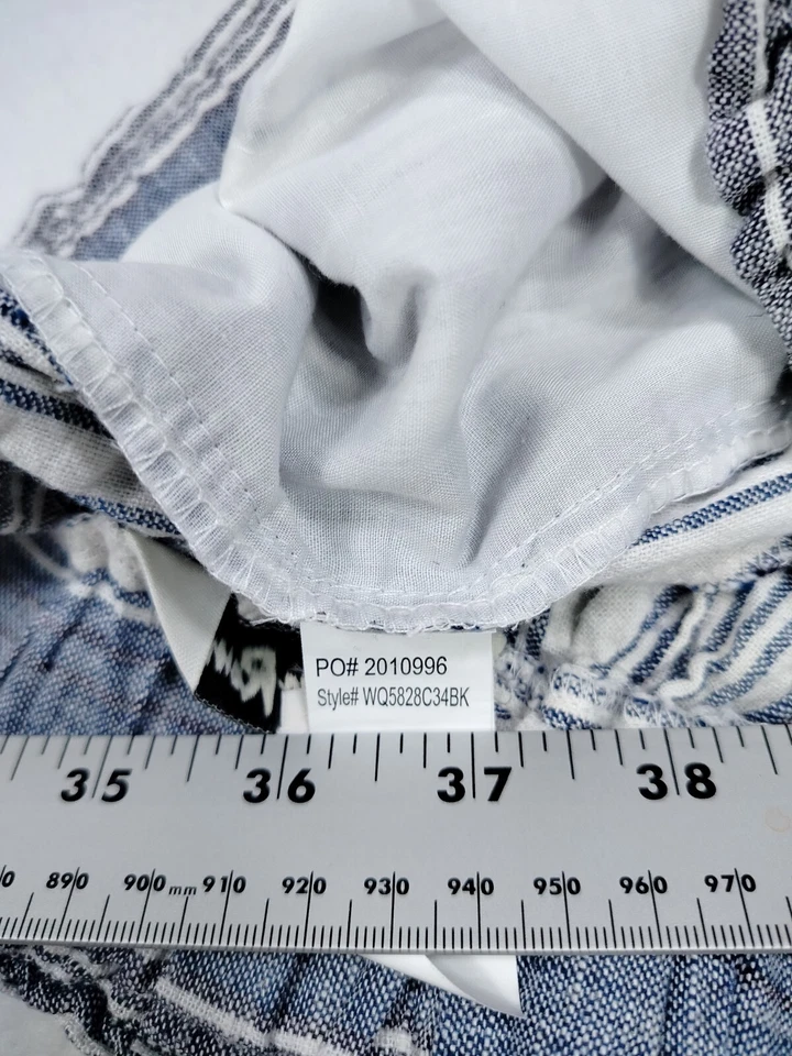 Pantalones Indigo Rein Juniors XS Azul Rayas Mezcla de Lino Boho Pierna Ancha Hippie Foto 4 de 4