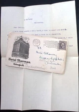 1918 Hotel Sherman Chicago IL Letter and Illustrated Postal Cover