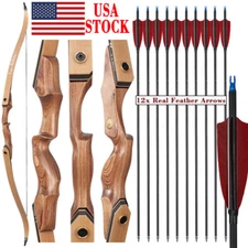 60" Traditional Takedown Recurve Bow 30-50lbs Archery Hunting Shoot Carbon Arrow