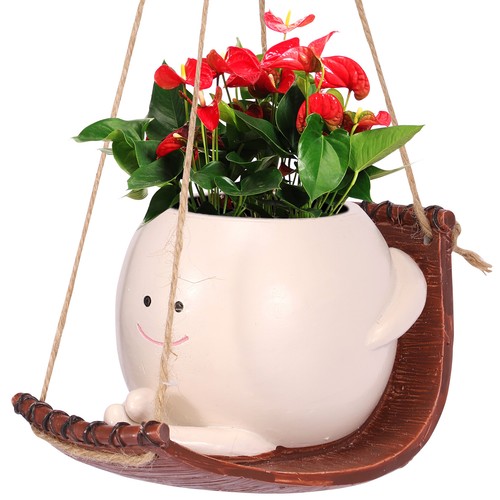 Swing Smile Face Planter Pot Hanging Resin Head Succulent Creative Flower Pots^.