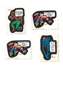 8 MARVEL STICKERS 1974-75 ONE DOUBLE ALL UNUSED THOR THING MORBIUS HAWKEYE