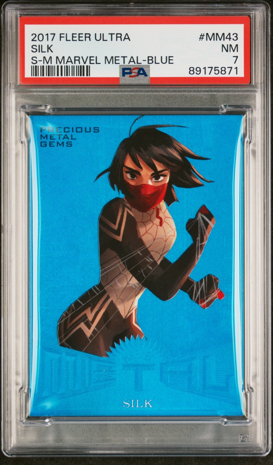 2017 Fleer Ultra Marvel Metal Precious Metal Gems Blue PMG MM43 SILK 33/49 PSA 7