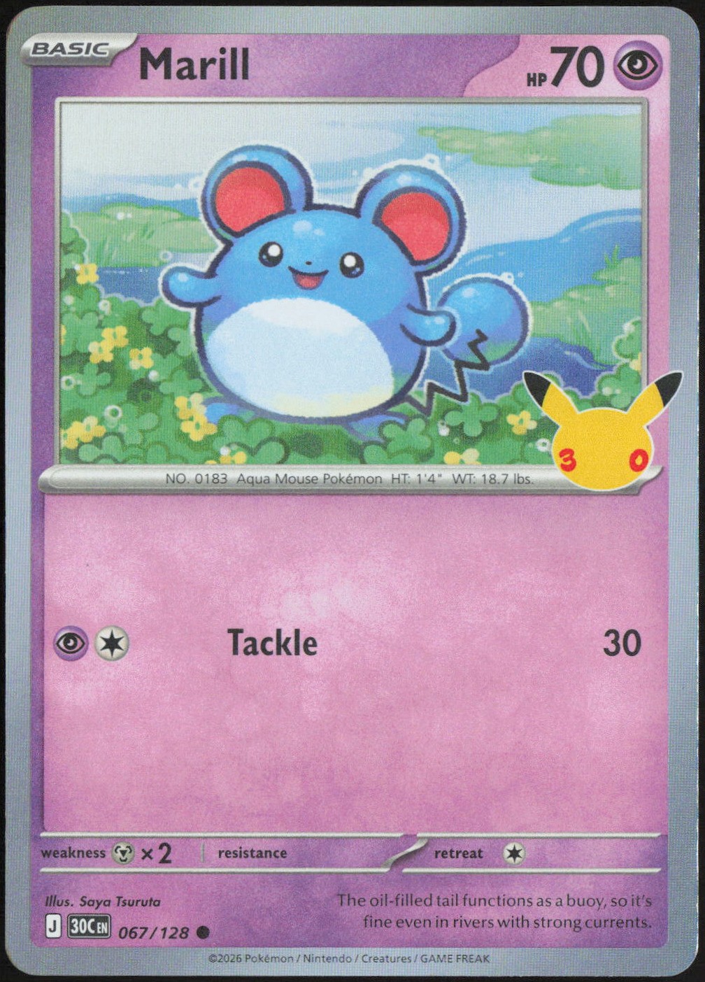 Marill 30th Celebration 067/128 C Holo Pokémon — English NM
