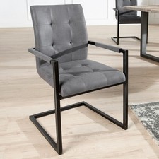 Freischwinger Stuhl OXFORD - vintage grau schwarz - Microfaser Eisen - Armlehne