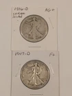 1916-D AG+ & 1947-D F+ Liberty Walking 50 Cents, 1st Year and Last Year Issued