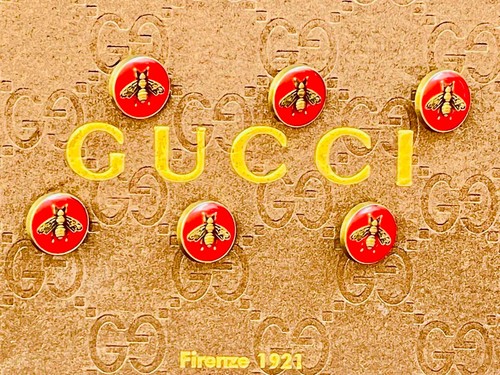 Gucci stamped buttons 6 pieces  red   / gold  14 mm 0,5  inch